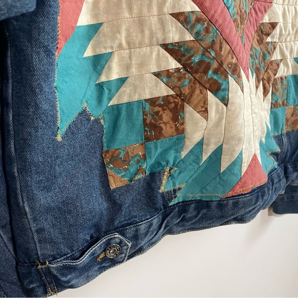 Custom Upcycled Quilt Patch Sherpa Lined Denim Jacket Rework size XL - Picture 5 of 6